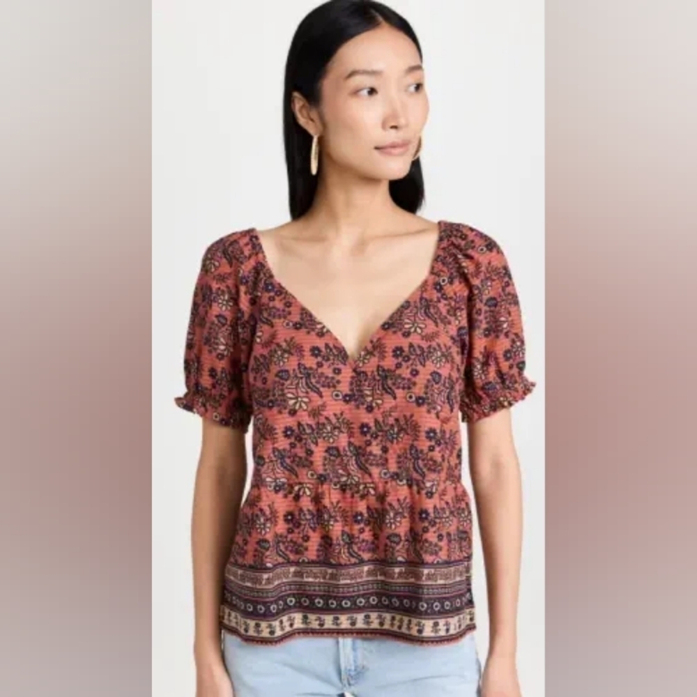 Madewell Blouse Size XS Puff Sleeve Peplum Top in Cavoli Floral Cotton Boho